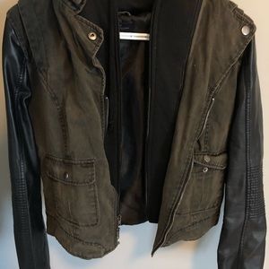 Leather/navy green jean jacket